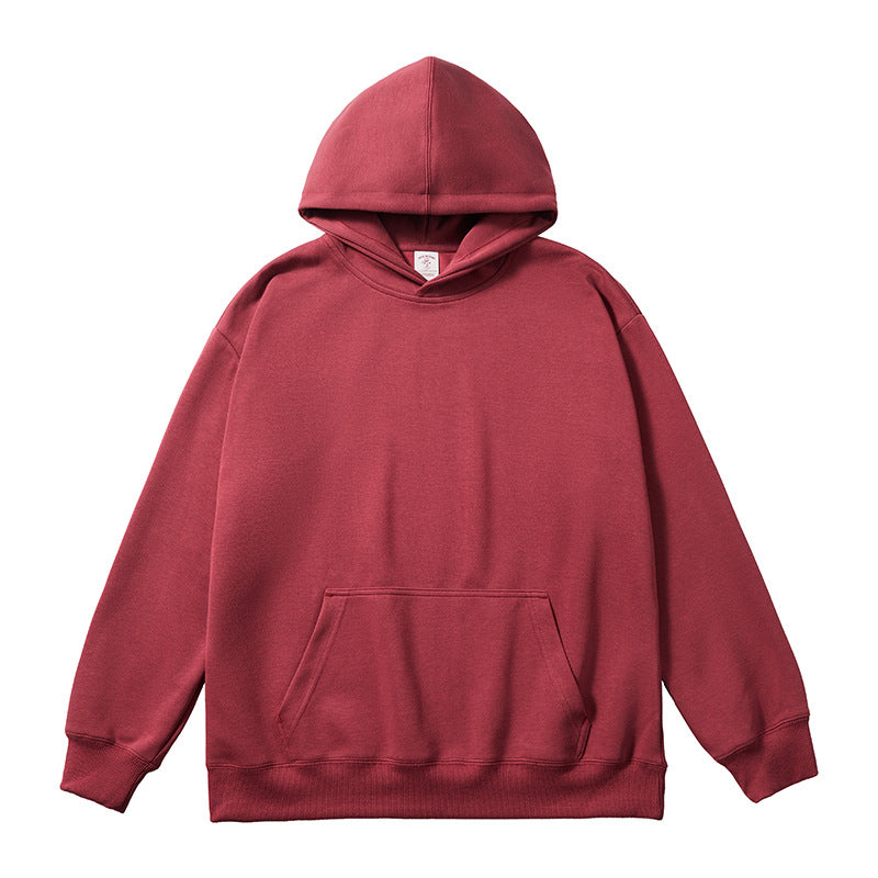 Solid Cotton Fabric Pullover Hooded Sweatshirt
