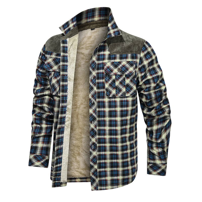 Men'S Plaid Printed Fleece Thermal Jacket Turn Down Collar Button Down  Lightweight Jacket Autumn Leisure Shirts : : Clothing, Shoes 