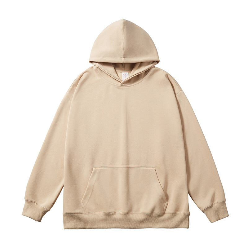 Solid Cotton Fabric Pullover Hooded Sweatshirt