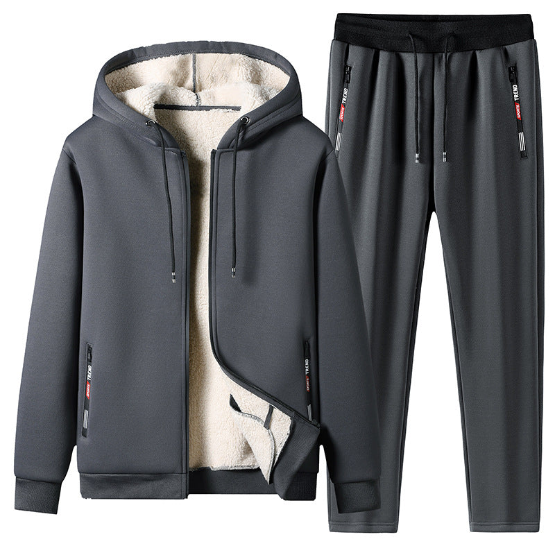 Thick Lamb Plush Jacket With Pants Set