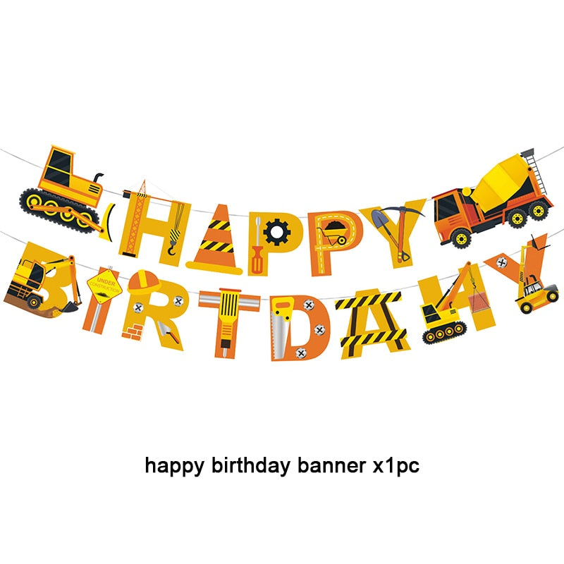 Construction Equipment Decorations / Disposable Tableware Set / Cupcake Toppers / Banners, Balloons