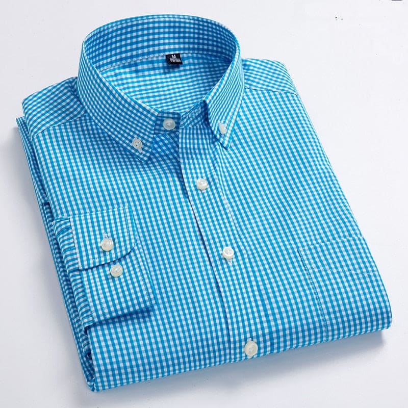 Men Oxford Plaid Casual Long Sleeve Shirt
