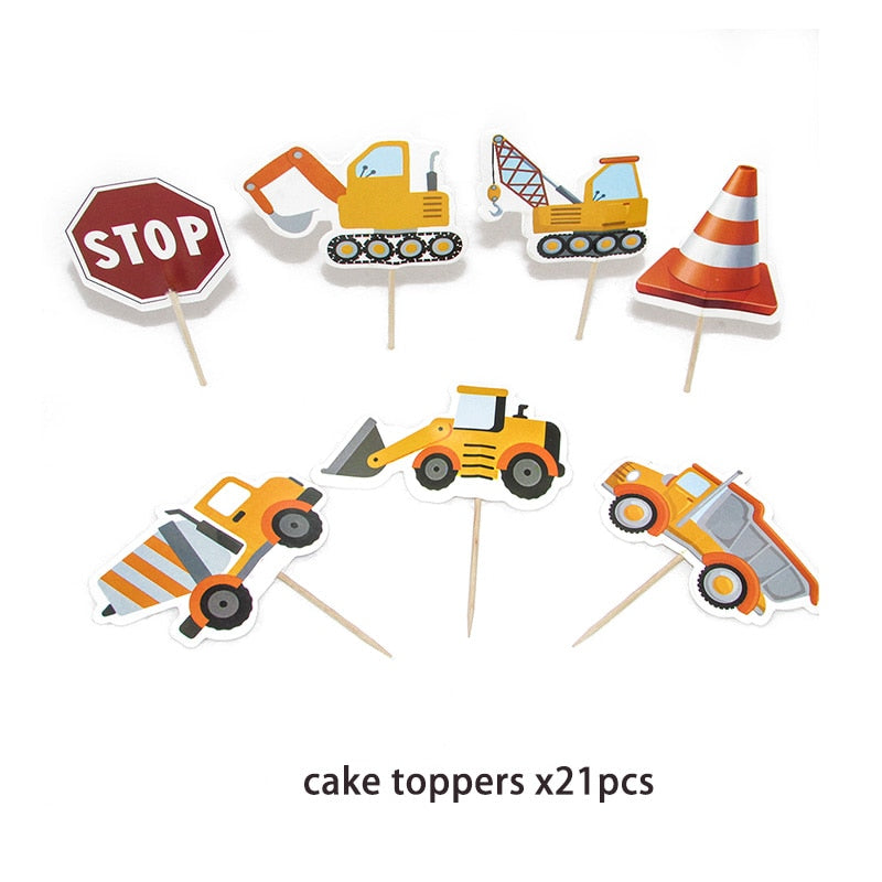 Construction Equipment Decorations / Disposable Tableware Set / Cupcake Toppers / Banners, Balloons