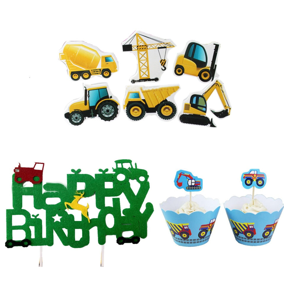 Excavator Cupcake Topper / Construction Tractor Cake Topper / Table Decor Birthday Party / Party Supplies
