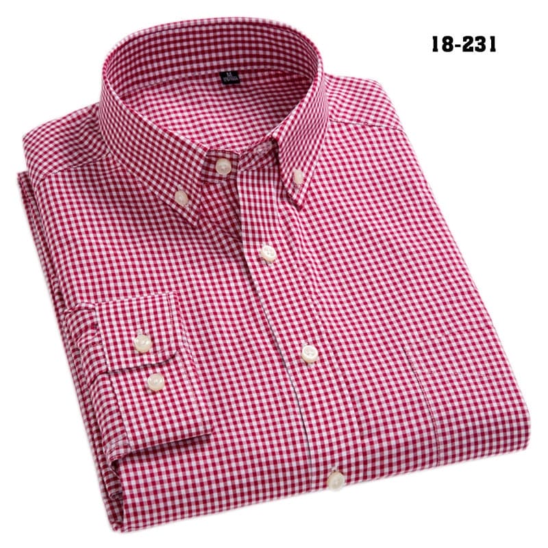 Men Oxford Plaid Casual Long Sleeve Shirt