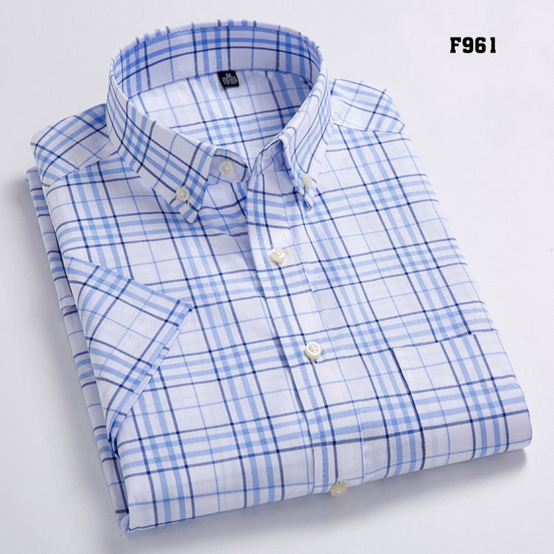 Leisure Design Plaid Men Short Sleeve Social Button Up Shirt