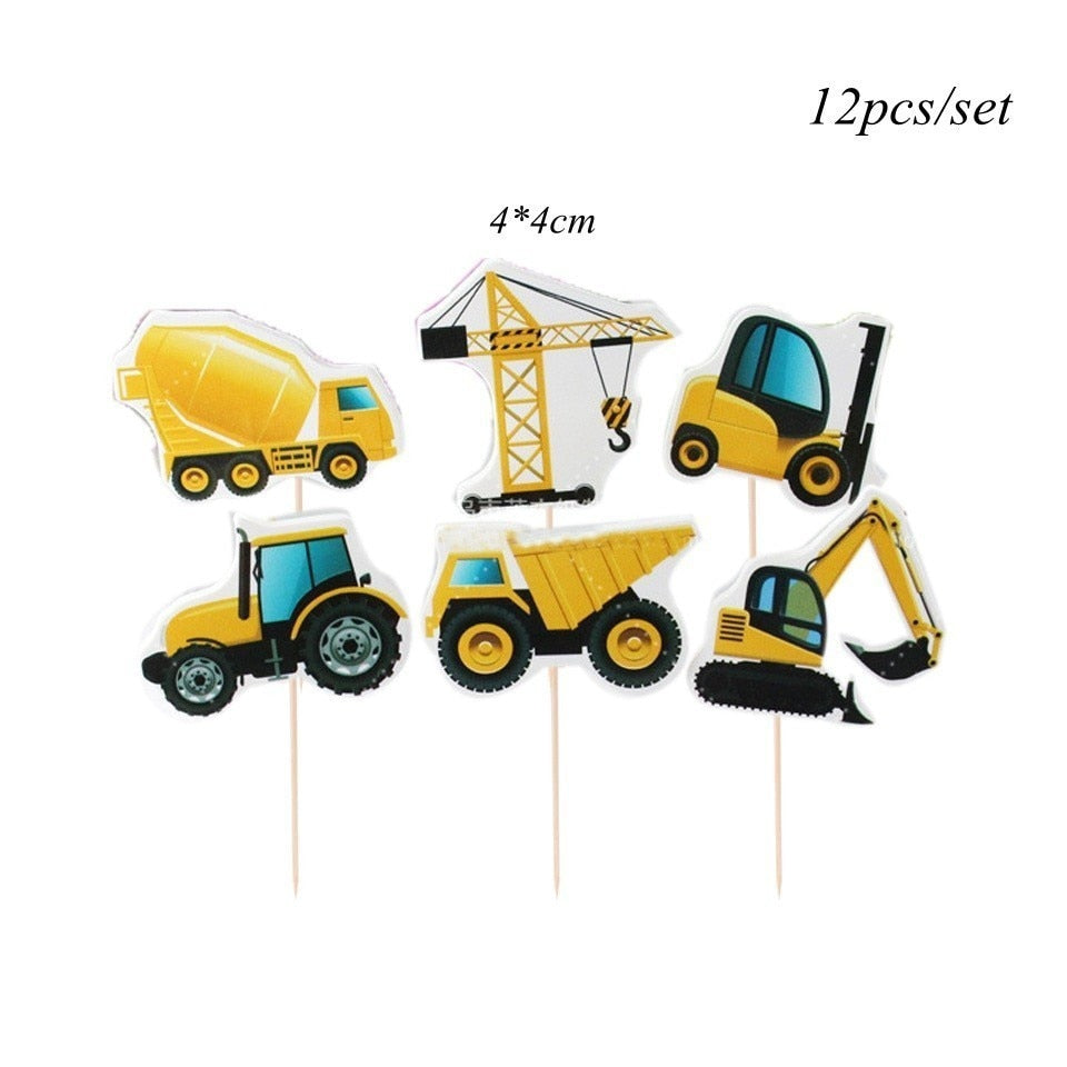 Excavator Cupcake Topper / Construction Tractor Cake Topper / Table Decor Birthday Party / Party Supplies
