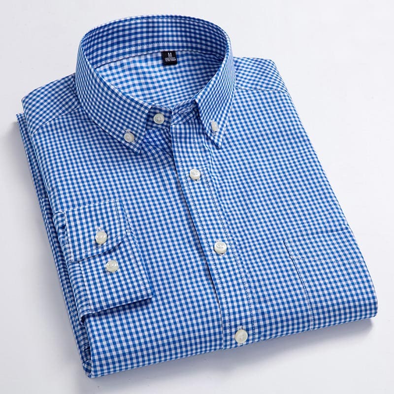 Men Oxford Plaid Casual Long Sleeve Shirt