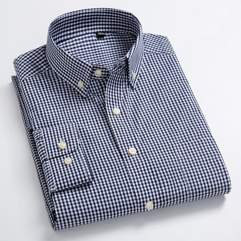 Men Oxford Plaid Casual Long Sleeve Shirt
