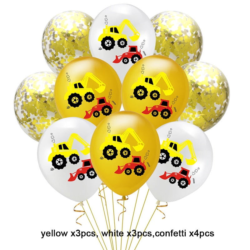 Construction Equipment Decorations / Disposable Tableware Set / Cupcake Toppers / Banners, Balloons