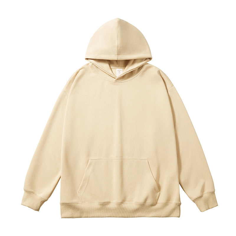 Solid Cotton Fabric Pullover Hooded Sweatshirt