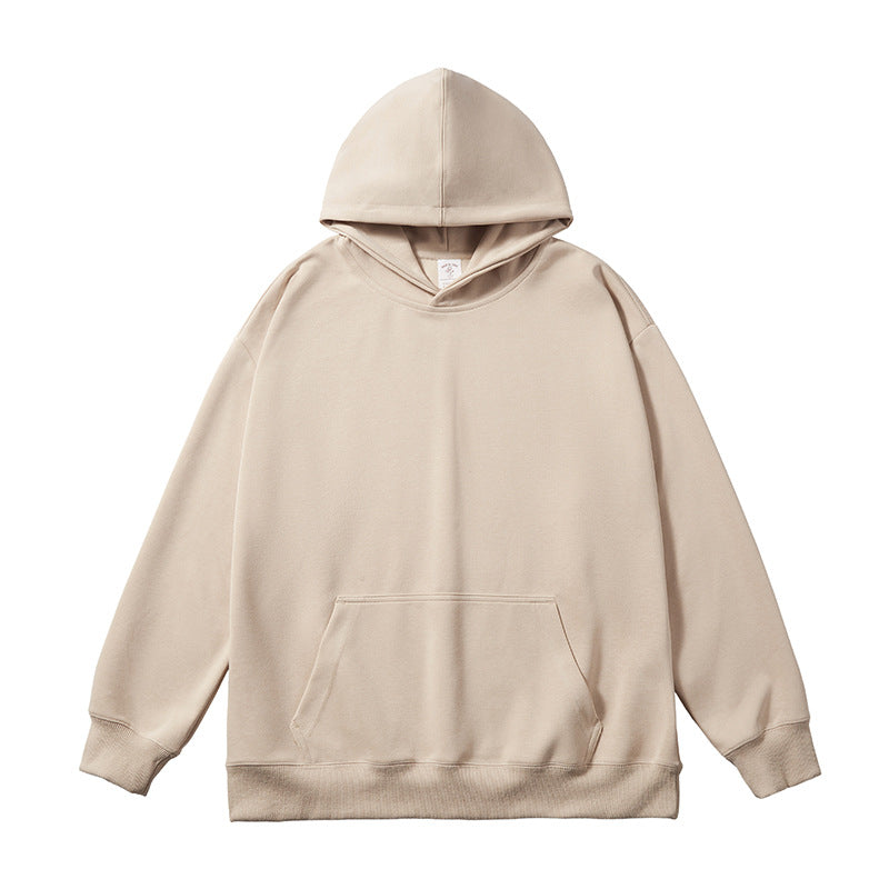 Solid Cotton Fabric Pullover Hooded Sweatshirt