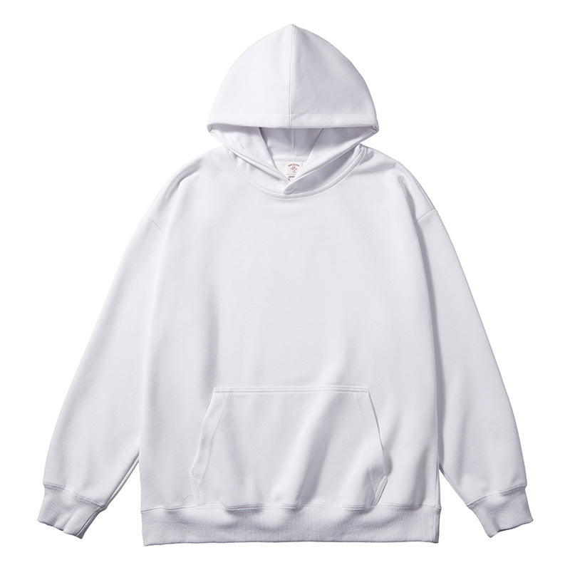 Solid Cotton Fabric Pullover Hooded Sweatshirt
