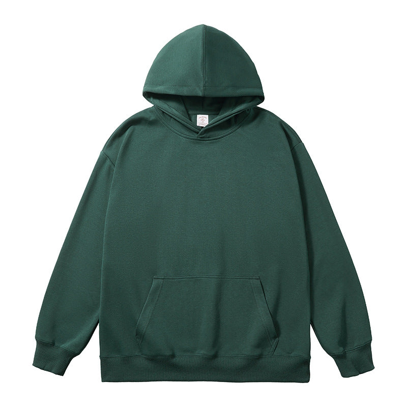 Solid Cotton Fabric Pullover Hooded Sweatshirt