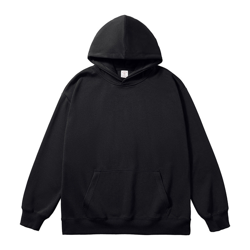 Solid Cotton Fabric Pullover Hooded Sweatshirt