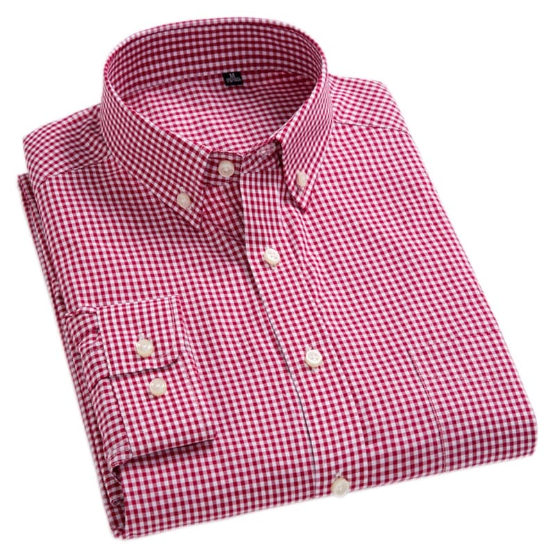 Men Oxford Plaid Casual Long Sleeve Shirt