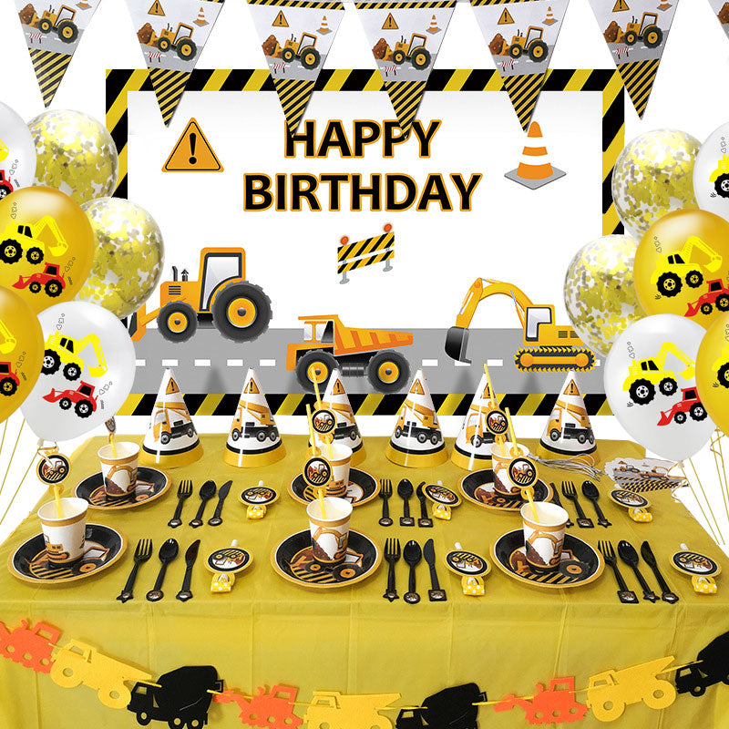 Construction Equipment Decorations / Disposable Tableware Set / Cupcake Toppers / Banners, Balloons
