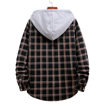 Hooded Plaid Long Sleeve Shirt