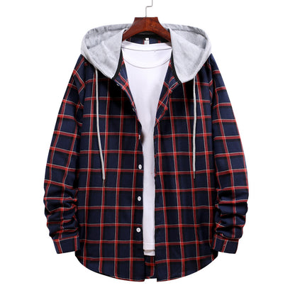 Hooded Plaid Long Sleeve Shirt