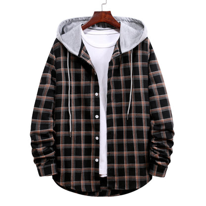 Hooded Plaid Long Sleeve Shirt