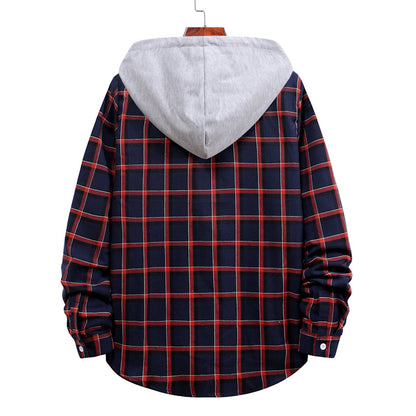 Hooded Plaid Long Sleeve Shirt