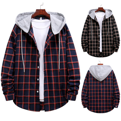 Hooded Plaid Long Sleeve Shirt