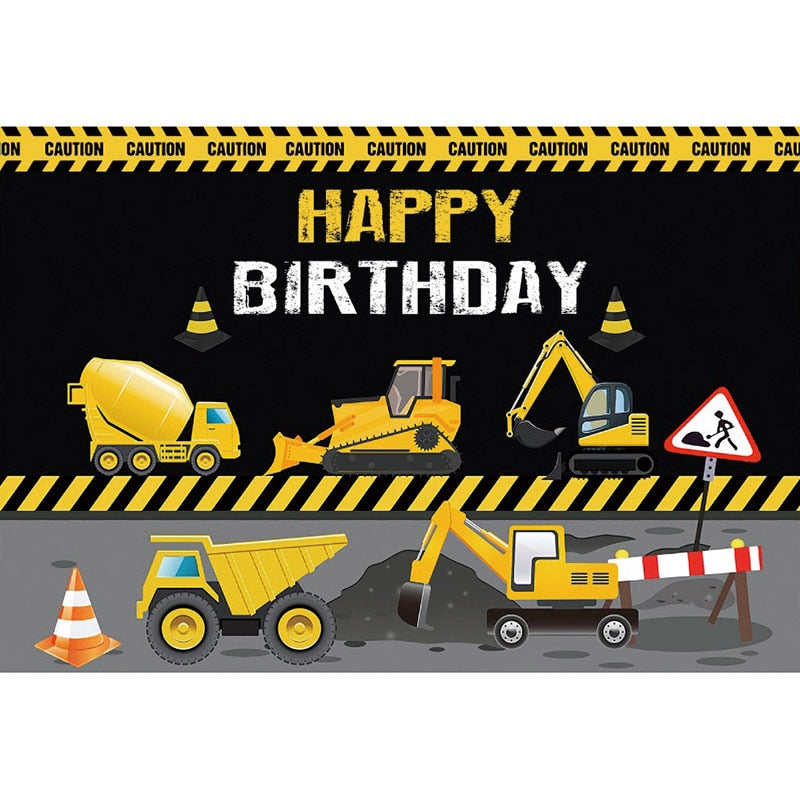 Construction Happy Birthday Party Cloth Backdrop / Construction Photo Prop Background