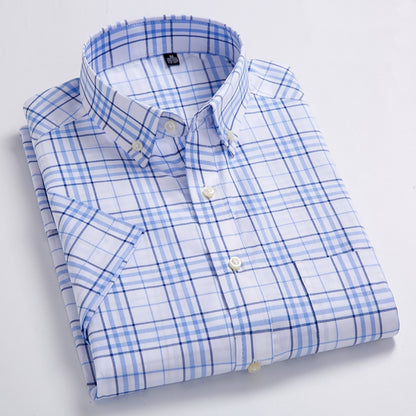 Leisure Design Plaid Men Short Sleeve Social Button Up Shirt