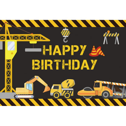 Construction Happy Birthday Party Cloth Backdrop / Construction Photo Prop Background