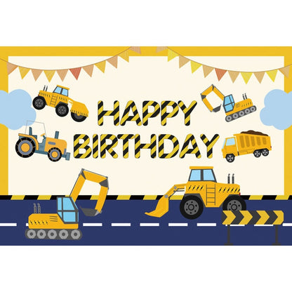 Construction Happy Birthday Party Cloth Backdrop / Construction Photo Prop Background