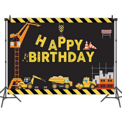 Construction Happy Birthday Party Cloth Backdrop / Construction Photo Prop Background