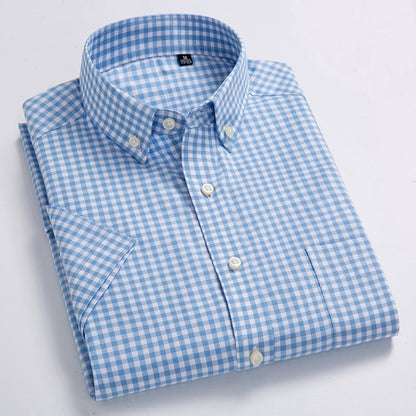 Leisure Design Plaid Men Short Sleeve Social Button Up Shirt