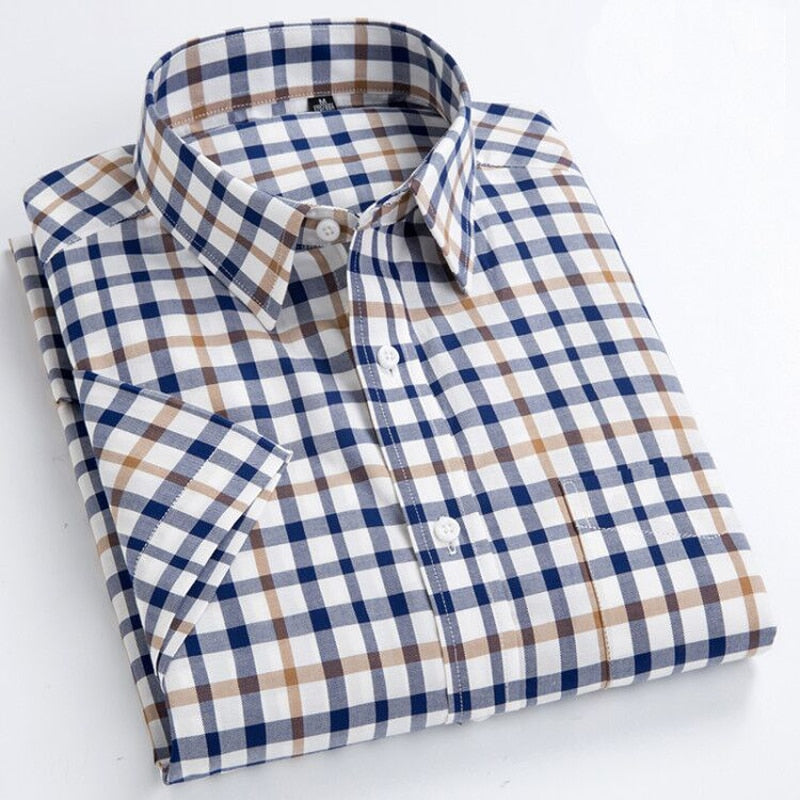 Leisure Design Plaid Men Short Sleeve Social Button Up Shirt