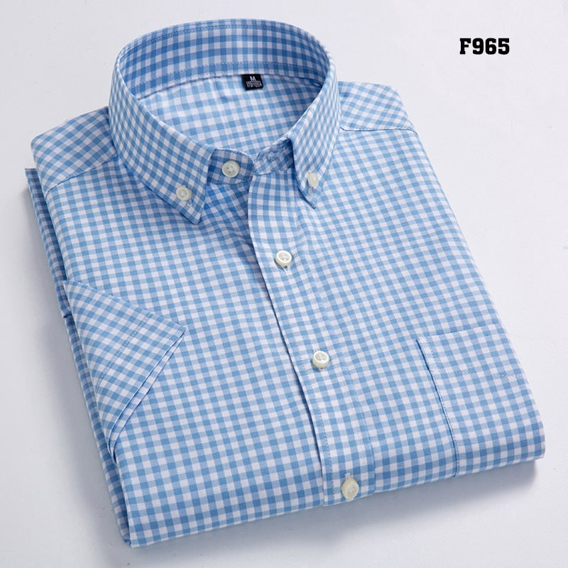 Leisure Design Plaid Men Short Sleeve Social Button Up Shirt