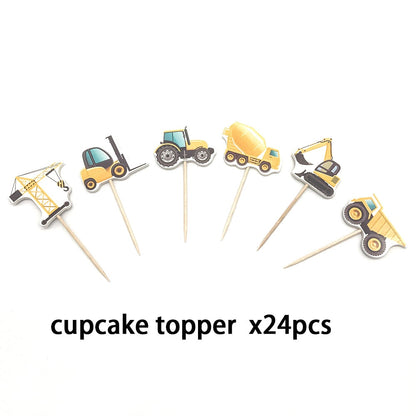 Construction Equipment Decorations  /  Disposable Tableware Set /  Cupcake Toppers /  Banners, Balloons