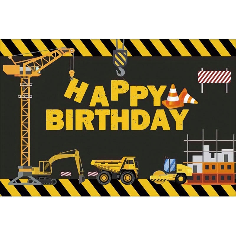 Construction Happy Birthday Party Cloth Backdrop / Construction Photo Prop Background