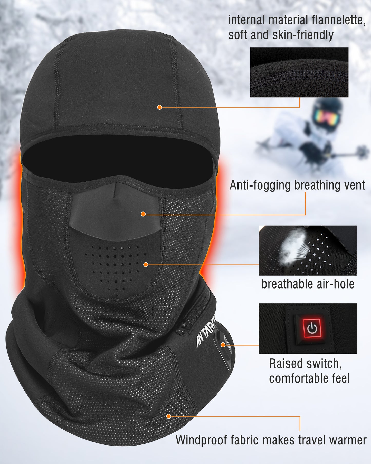 Heated Face Mask Windproof Warm Battery Heating Technology