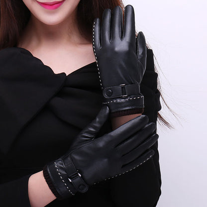 Washed Sheepskin Touch Screen Thickened Outdoor Cycling Warm Driving Gloves