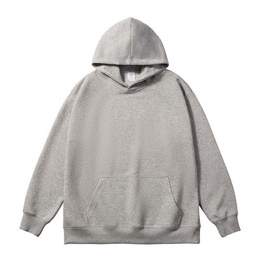 Solid Cotton Fabric Pullover Hooded Sweatshirt
