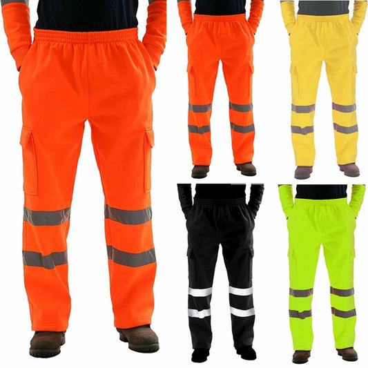 HighVisibility Sweat Pants / Reflective Tape Safety / Multi-Pockets Work Trouser