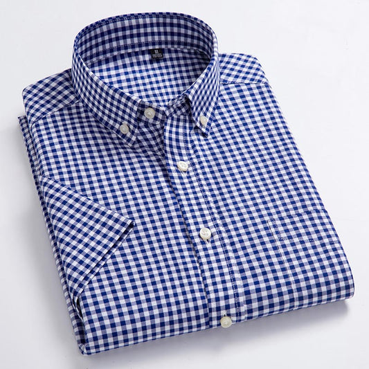 Leisure Design Plaid Men Short Sleeve Social Button Up Shirt
