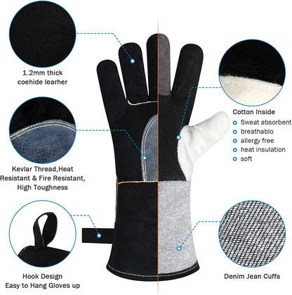 14 Inches Leather Welding Gloves,Heat Resistant