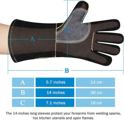 14 Inches Leather Welding Gloves,Heat Resistant